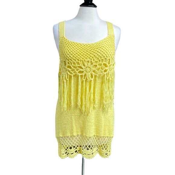 Avalon Yellow Fringe Tank Tunic Sweater Size Large - Picture 1 of 5
